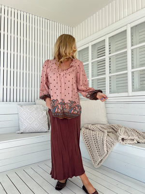 Jaase Eliza Blouse with V-Neck Lace Buttons Balloon Sleeve - Seraphina - Style House Fashion Jaase Jaase