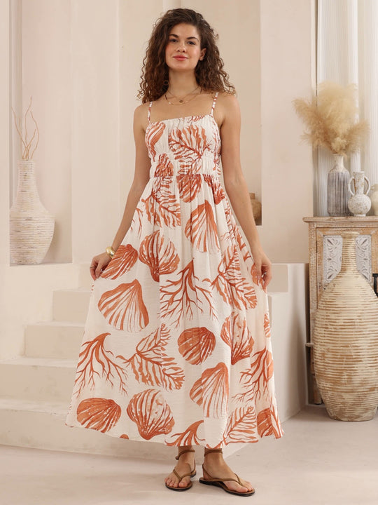 Iris Maxi Chloe Maxi Dress with Round Neckline Spaghetti Strap - Shells