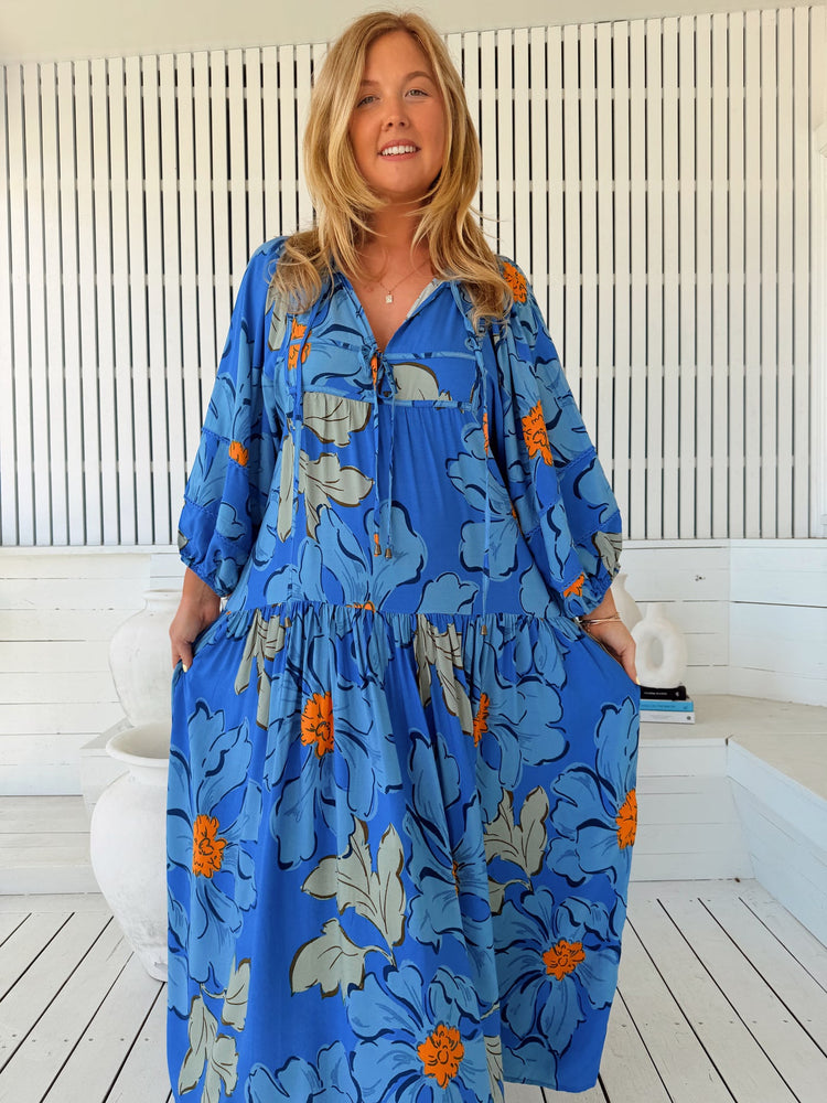 Jaase Loretta Maxi Dress with Pockets V-Neck Tie Bodice - Blue Bell - Style House Fashion Jaase