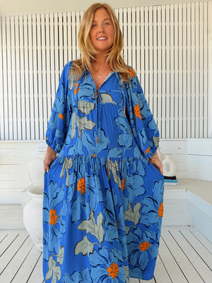 Jaase Loretta Maxi Dress with Pockets V-Neck Tie Bodice - Blue Bell - Style House Fashion Jaase