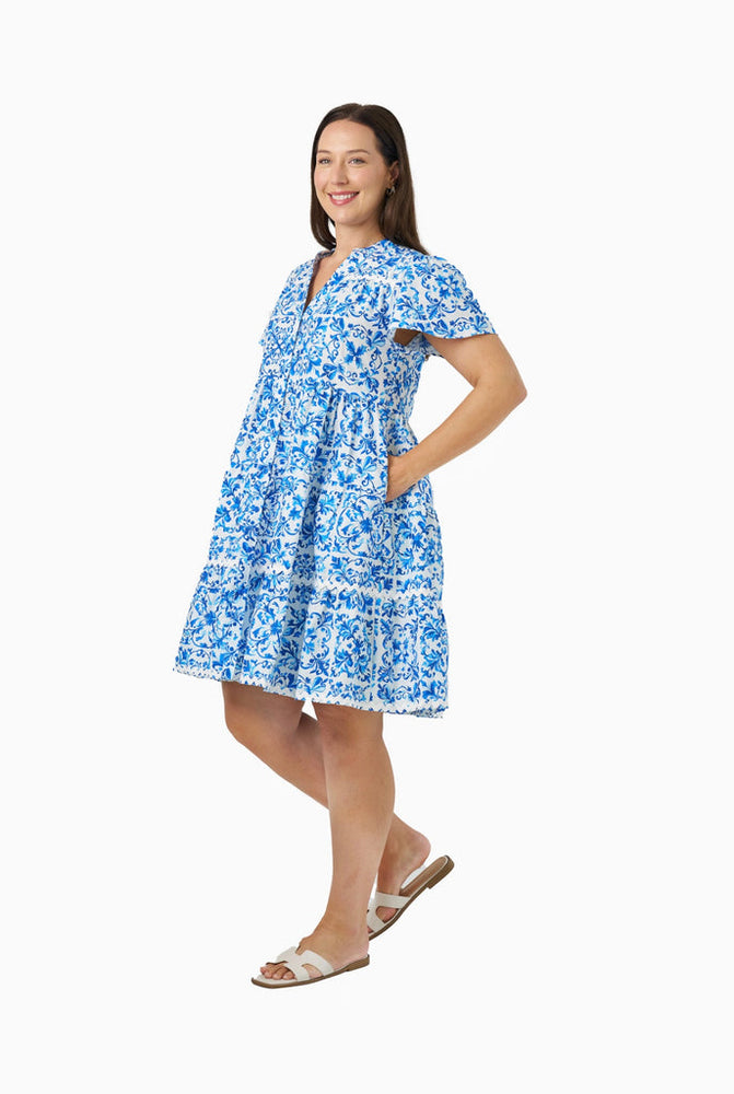 Boho Australia Ameera Cotton Mini Dress with V-Neck Buttons Pockets - Porcelain