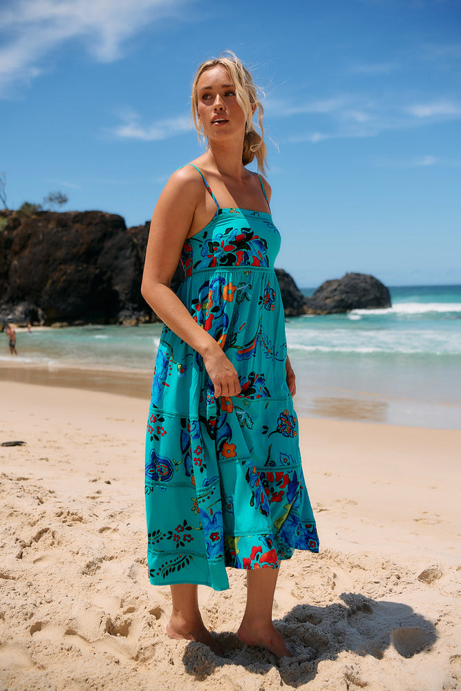 Jaase Heidi Midi Dress with Square Neck Shirred Back Adjustable Straps - Isla Mare - Style House Fashion Jaase Jaase