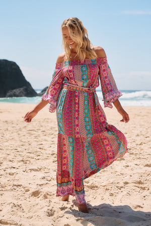 Jaase Tegan Maxi Dress with Shirred Waist Off Shoulder Wing Sleeve - Cedella - Style House Fashion