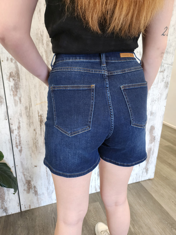 Country Denim Jessie High Rise Stretch Shorts - Dark Blue
