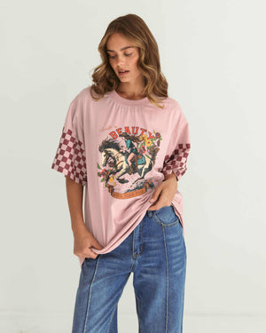 Paper Heart Saddle Up Beauty Slightly Oversized Vintage T-Shirt - Pink - Style House Fashion Paper Heart
