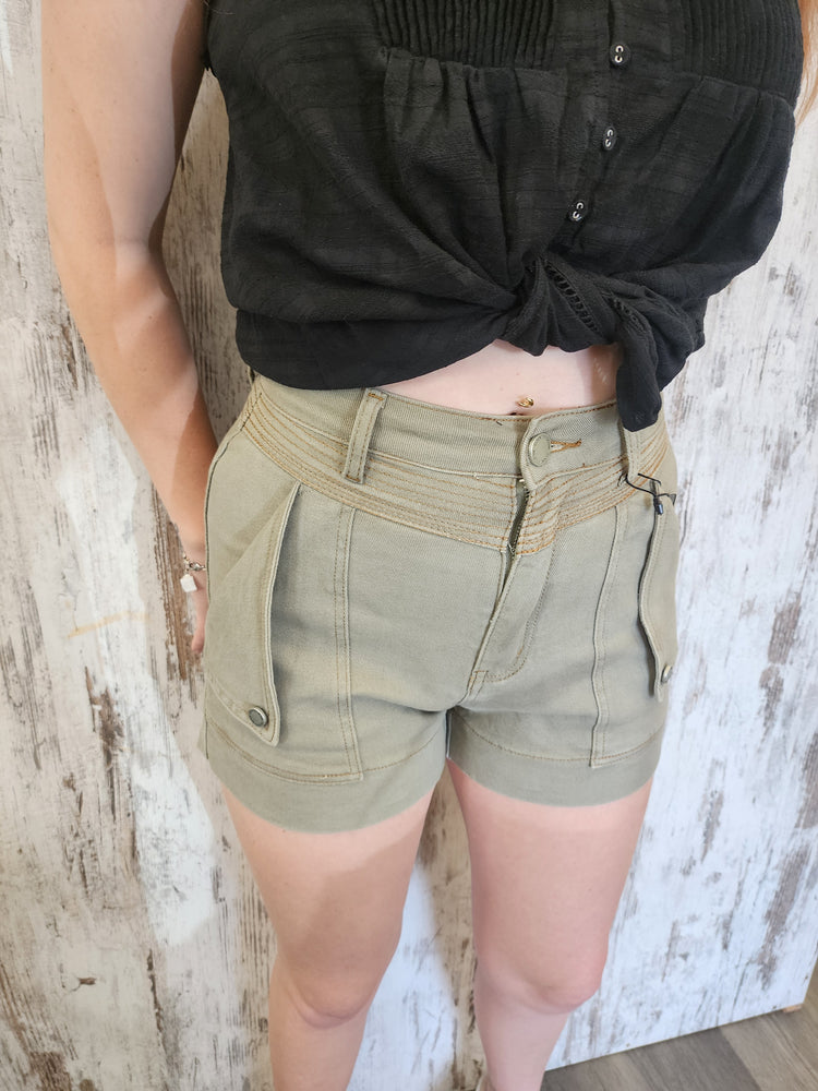 Country Denim Jodie Stretch High Rise Cargo Shorts Light Khaki - Style House Fashion Country Denim Country Denim
