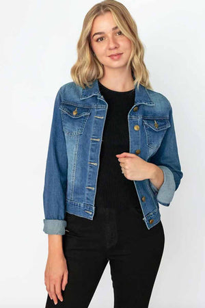 Country Denim Essential Stretch Denim Jacket Mid Length - Mid Blue - Style House Fashion Country Denim Country Denim Country Denim