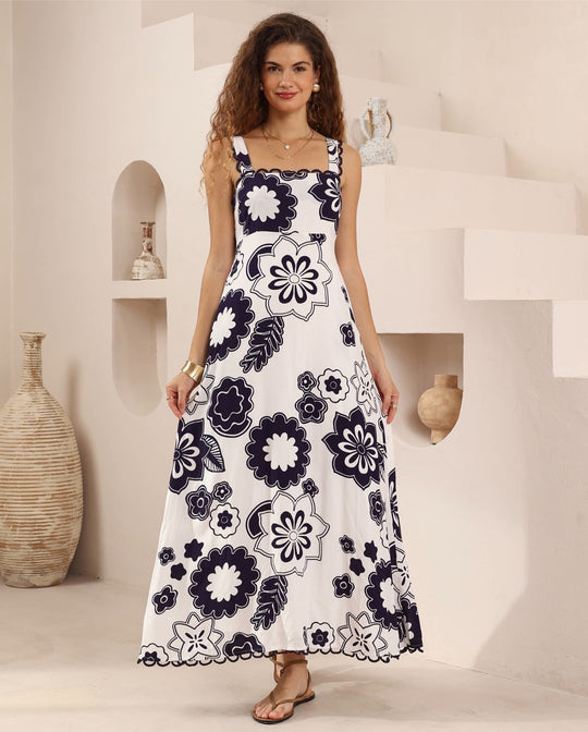 Iris Maxi Cienna Maxi Dress with Square Neckline Pockets Wide Adjustable Strap - Julietta