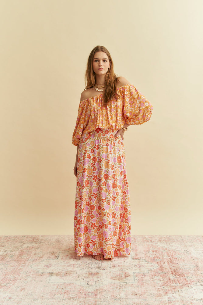 Jaase Hallie Maxi Dress with Off Shoulder A-Line Skirt Puff Sleeve - Crystal - Style House Fashion Jaase
