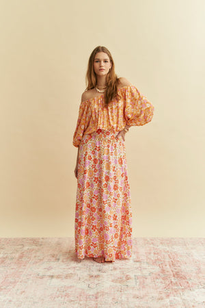 Jaase Hallie Maxi Dress with Off Shoulder A-Line Skirt Puff Sleeve - Crystal - Style House Fashion Jaase