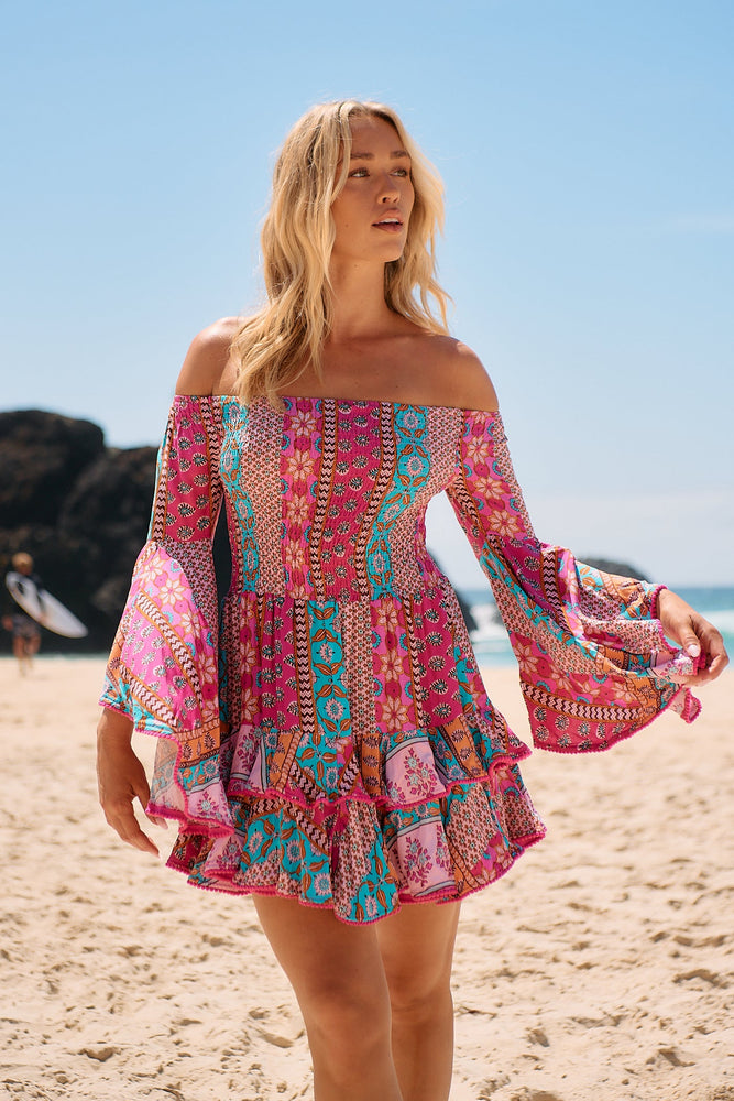Jaase Primrose Mini Dress with Flared Boho Sleeve Shirred Bust - Cedella - Style House Fashion Jaase Jaase