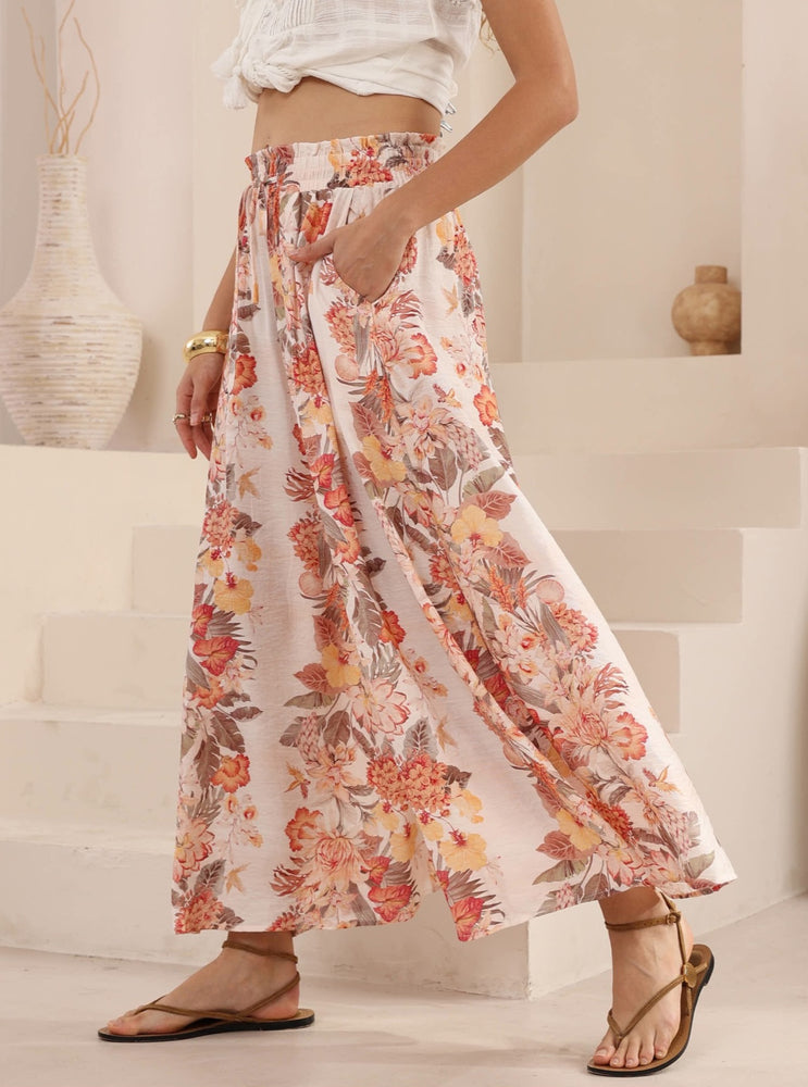 Iris Maxi Palazzo Pants Drawstring Waist Wide Leg - Luxe Blooms