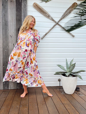 Jaase Kora Midi Dress with Tie Up V Neck Pockets Short Sleeve - Sweet Lilly - Style House Fashion Jaase Jaase