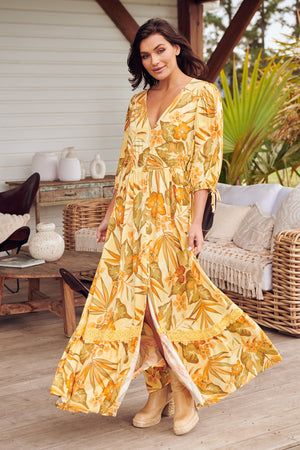 Jaase Molli Maxi Dress with Half Sleeve V Neck Pockets - Aloha