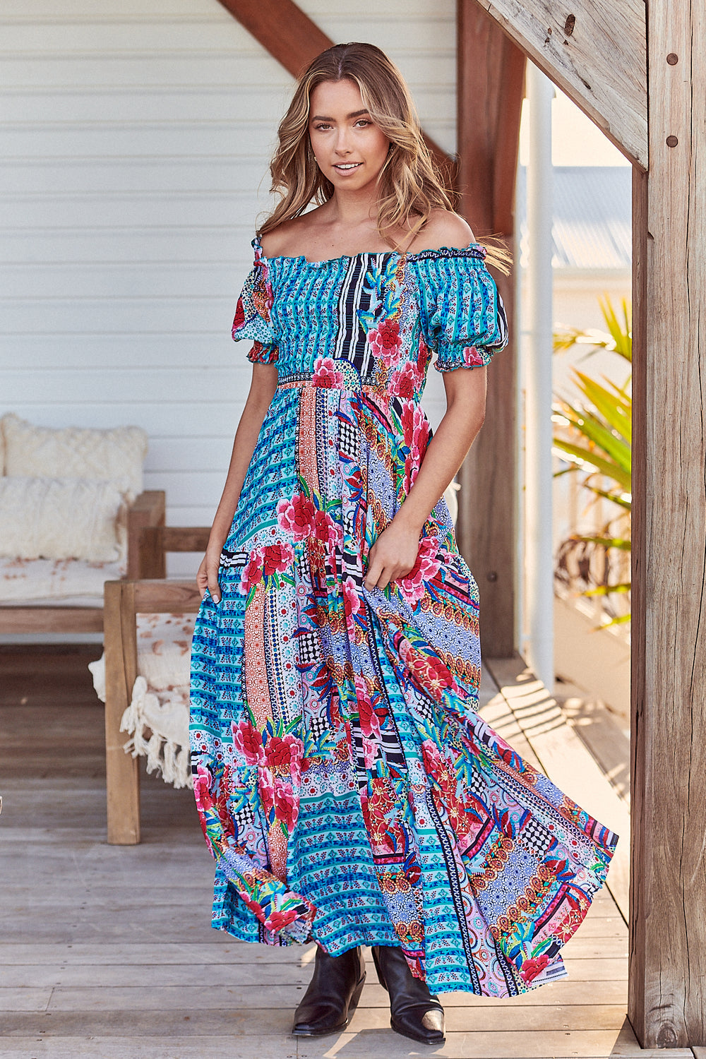 jaase off shoulder dress Jaase Off Shoulder Floral Maxi Dress Medium Bayshore Boho