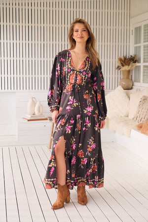 Jaase Teresa Maxi Dress Long Billowy Sleeve - Monarch Bloom - Style House Fashion Jaase