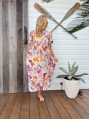 Jaase Kora Midi Dress with Tie Up V Neck Pockets Short Sleeve - Sweet Lilly - Style House Fashion Jaase Jaase