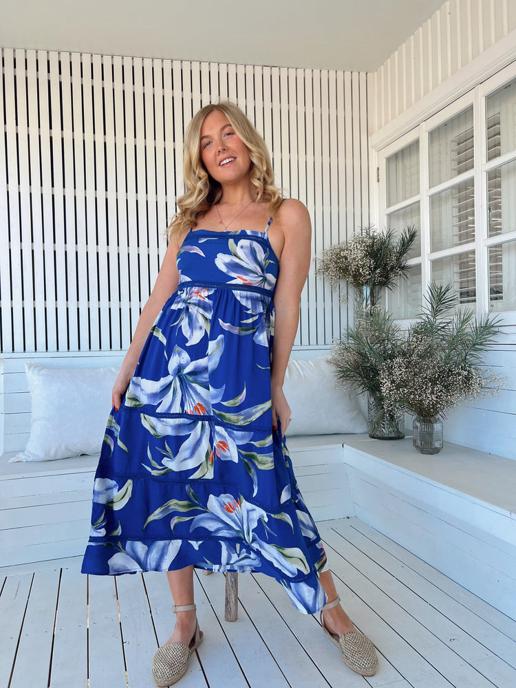 Jaase Heidi Midi Dress with Square Neck Shirred Back Adjustable Straps - Asteria - Style House Fashion Jaase