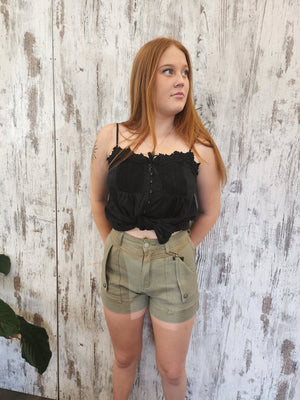 Country Denim Jodie Stretch High Rise Cargo Shorts Light Khaki - Style House Fashion Country Denim Country Denim