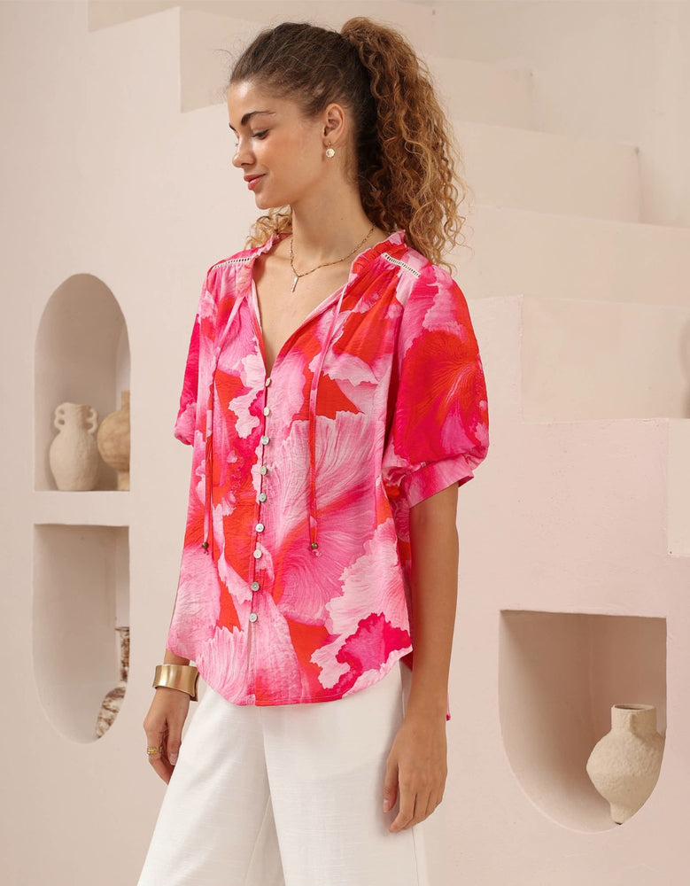 Iris Maxi Kelsie Bohemian Blouse V Neck Buttoned - Jovie