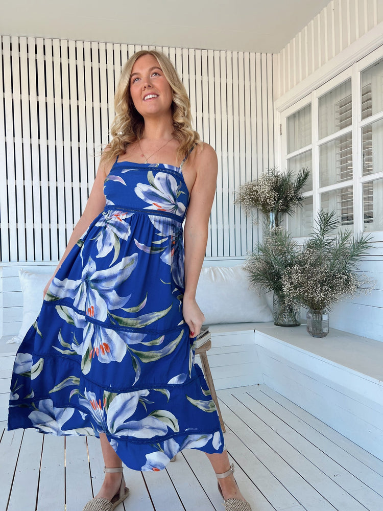 Jaase Heidi Midi Dress with Square Neck Shirred Back Adjustable Straps - Asteria - Style House Fashion Jaase