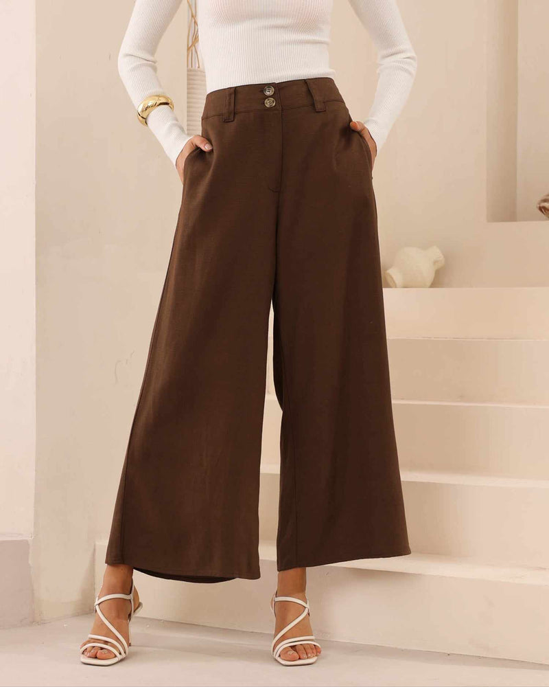 Iris Maxi Joplin Silk Linen Pants Button Zip Front - Chocolate - Style House Fashion Iris Maxi Iris Maxi