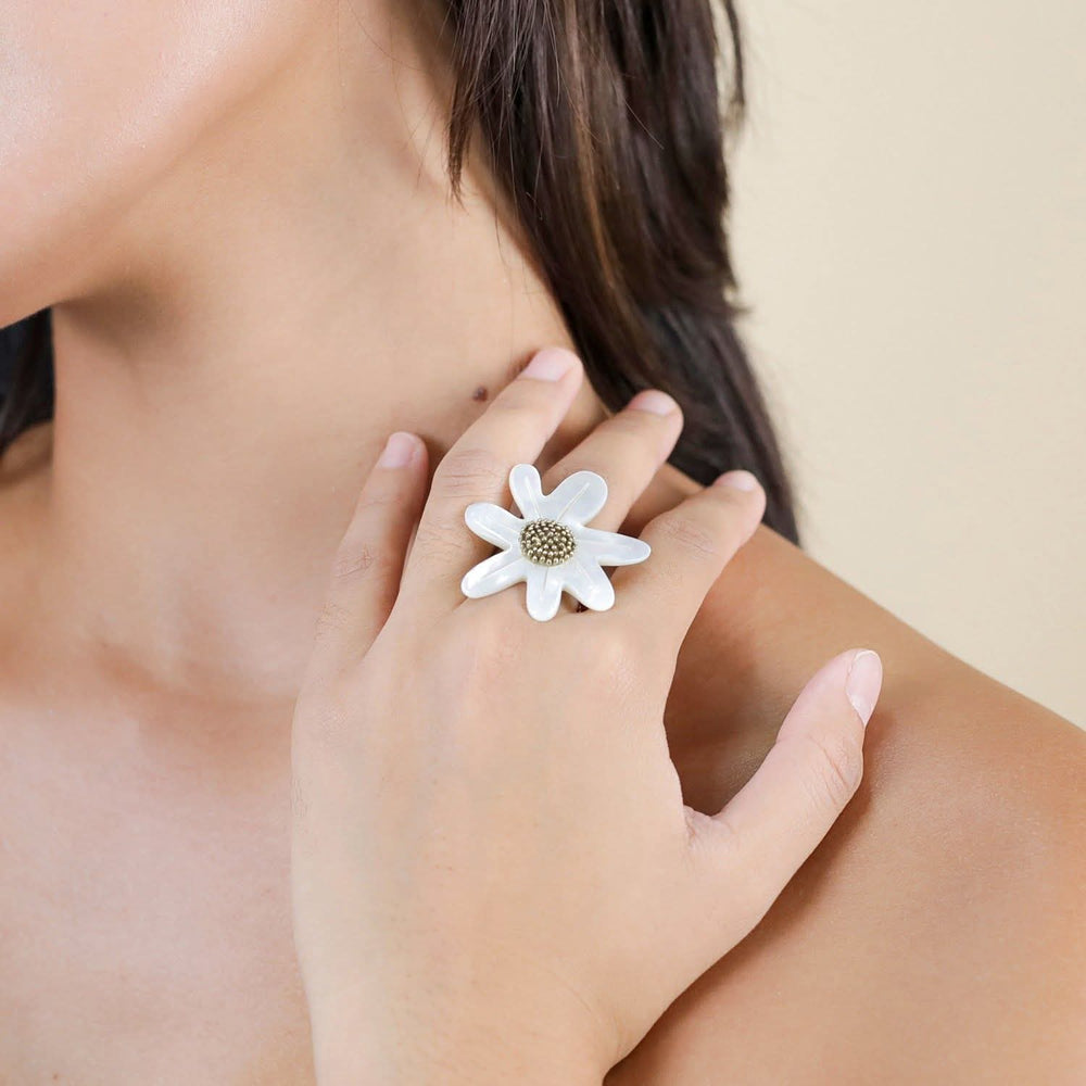 Franck Herval Marguerite Mother Of Pearl Shell Adjustable Statement Ring - Style House Fashion Franck Herval