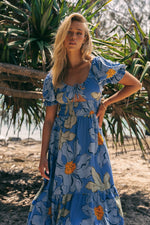 Jaase Rini Midi Dress V Neck Off Shoulder Elastic Waist - Blue Bell - Style House Fashion Jaase