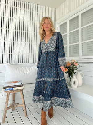 Jaase Luciana Maxi Dress with V Neck Drawstring Billowy Sleeves - Nico - Style House Fashion Jaase Jaase Jaase