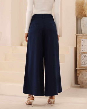 Iris Maxi Joplin Silk Linen Pants with Button Zip Front - Navy - Style House Fashion Iris Maxi