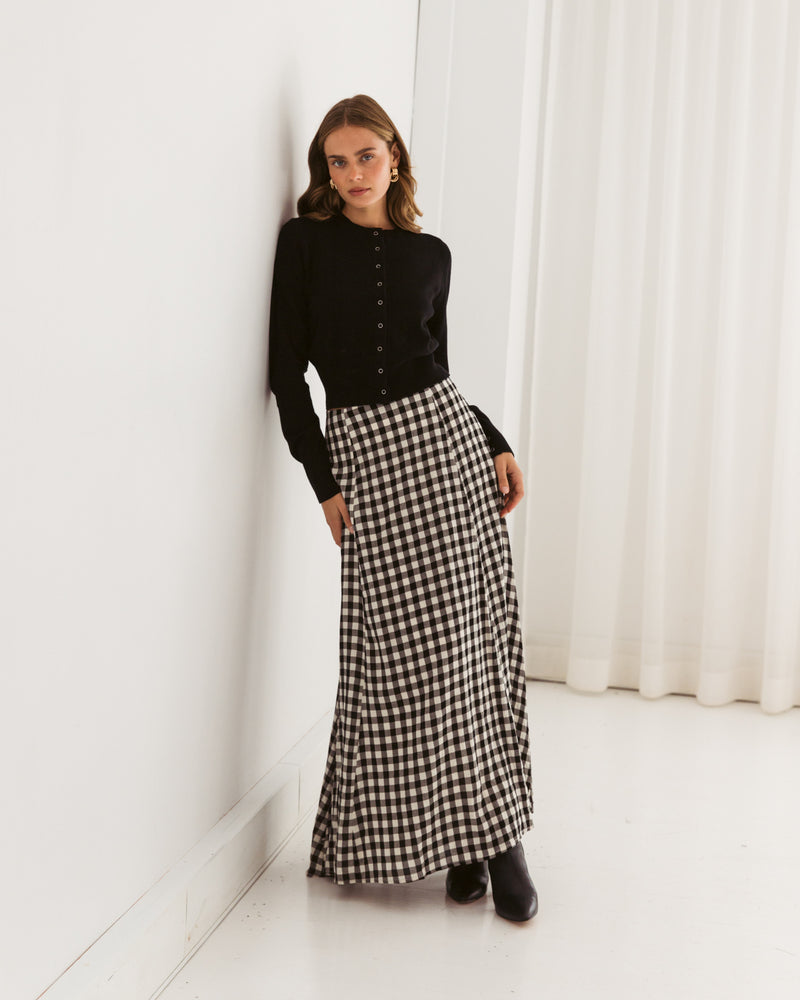 Paper Heart Gingham Maxi Skirt with Elastic Waist A-Line - Gingham
