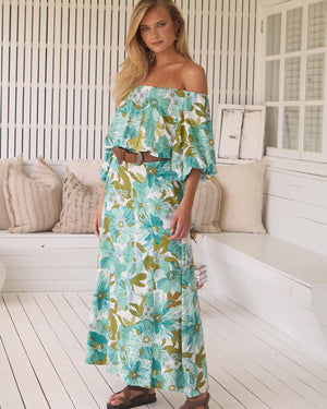 Jaase Hallie Maxi Dress with Off Shoulder A-Line Skirt Puff Sleeve - Amaya - Style House Fashion Jaase