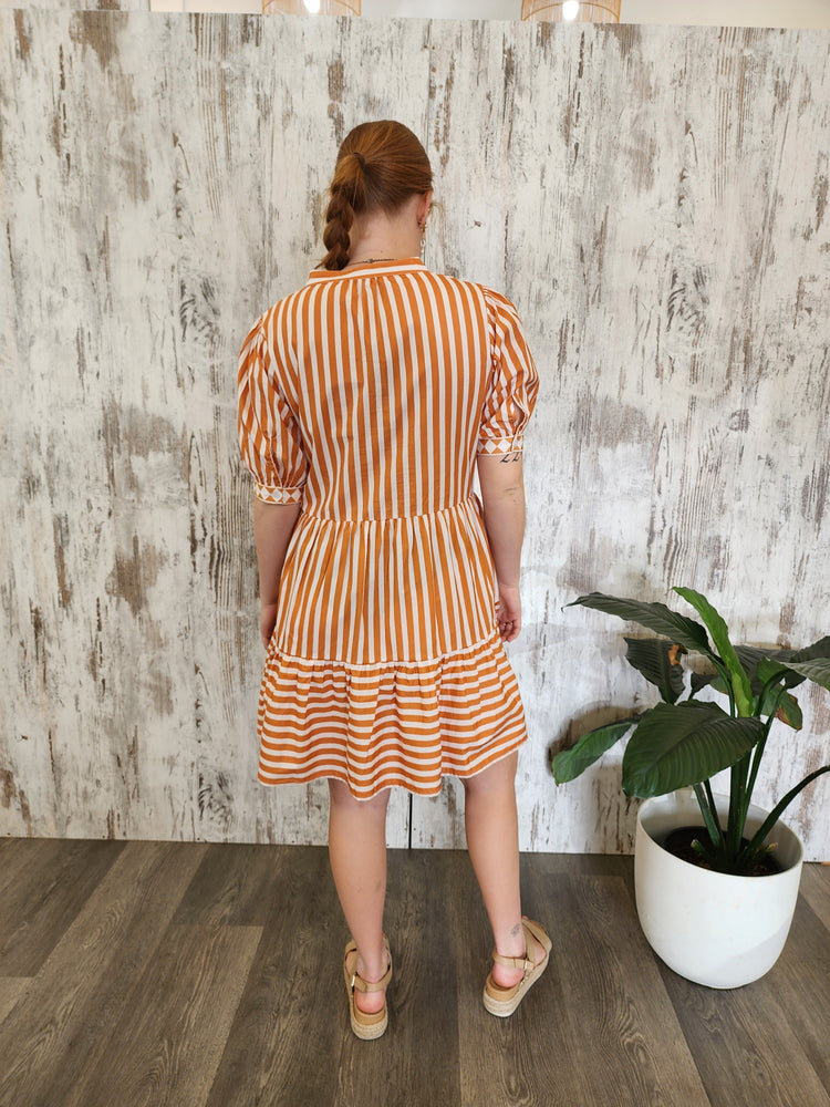 Joop & Gypsy Stripe Mini Dress V Neck Pockets - Pumpkin Striped - Style House Fashion Joop and Gypsy Joop and Gypsy Joop and Gypsy Joop and Gypsy Joop and Gypsy Joop and Gypsy