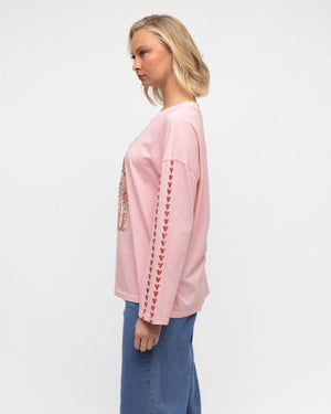Paper Heart Flirting With Fortune Long Sleeved Vintage T-Shirt - Pink - Style House Fashion Paper Heart