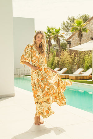 Jaase Molli Maxi Dress with Half Sleeve V Neck Pockets - Aloha