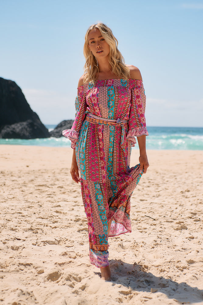 Jaase Tegan Maxi Dress with Shirred Waist Off Shoulder Wing Sleeve - Cedella - Style House Fashion