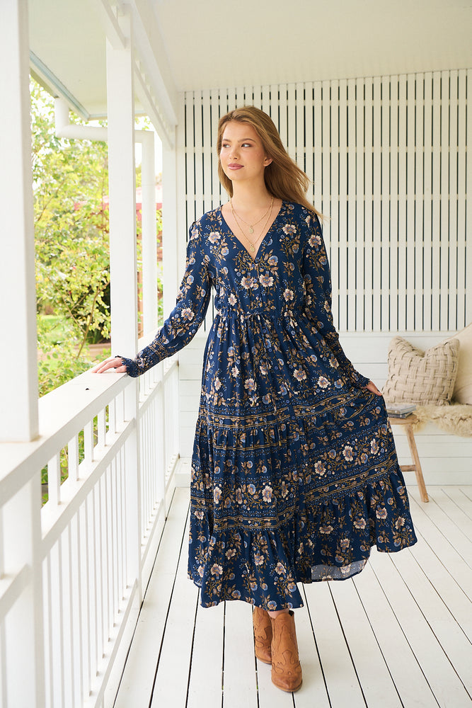 Jaase Stephanie Maxi Dress Long Billowy Shirred Sleeve - Adeline - Style House Fashion Jaase