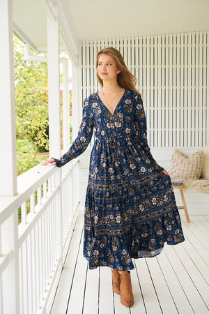 Jaase Stephanie Maxi Dress Long Billowy Shirred Sleeve - Adeline - Style House Fashion Jaase