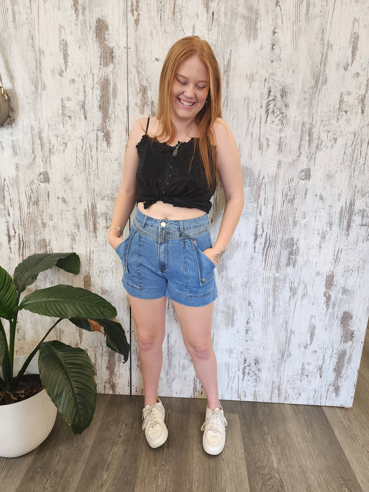 Country Denim Penny Non Stretch High Rise Cargo Shorts - Mid Blue - Style House Fashion Country Denim Country Denim Country Denim Country Denim Country Denim