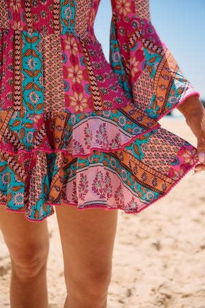 Jaase Primrose Mini Dress with Flared Boho Sleeve Shirred Bust - Cedella - Style House Fashion Jaase Jaase