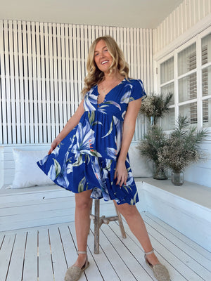 Jaase Tracey Mini Dress V Neck Short Shell Sleeve Button Bodice - Asteria - Style House Fashion Jaase