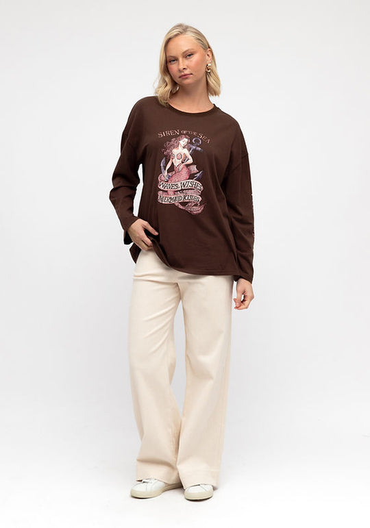 Paper Heart Siren Of The Sea Long Sleeved Vintage T-Shirt - Chocolate