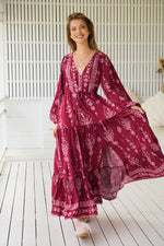 Jaase Teresa Maxi Dress Long Billowy Sleeve - Kiva Rhubarb - Style House Fashion Jaase