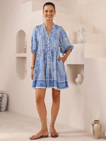Iris Maxi Emma Mini Dress with V-Neck Buttons Pockets - Ocean Dreams