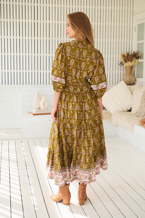 Jaase Mila Midi Dress with V Neck Billowy Sleeve - Amalie - Style House Fashion Jaase