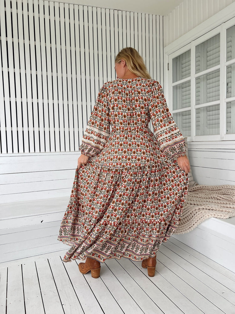 Jaase Teresa Maxi Dress with Long Sleeve Lace Detail Drawstring - Harlowe - Style House Fashion Jaase