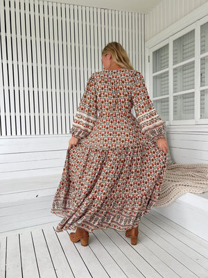 Jaase Teresa Maxi Dress with Long Sleeve Lace Detail Drawstring - Harlowe - Style House Fashion Jaase