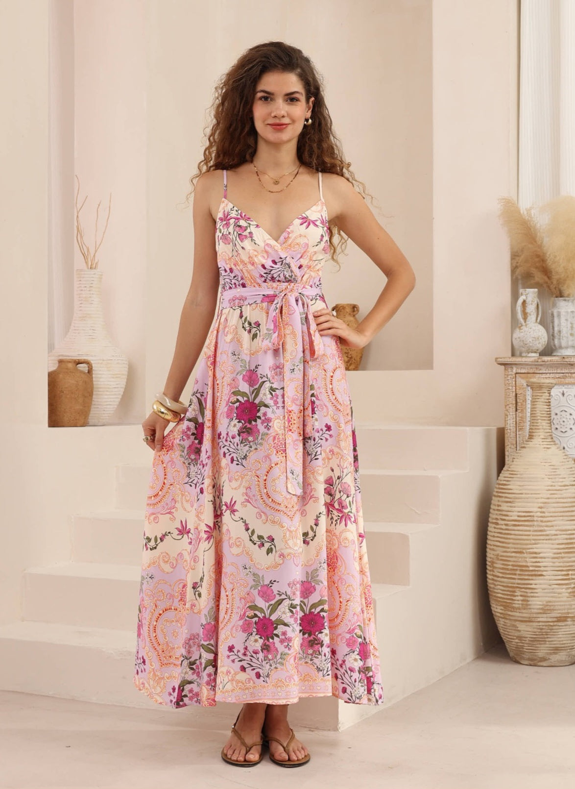 Iris Maxi Rosa Maxi Dress with Adjustable Straps V-Neck - Rosalyn - Style House Fashion