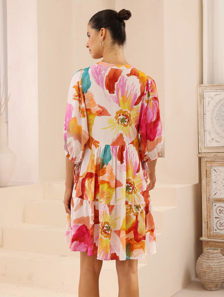 Iris Maxi Emma Mini Dress with V Neck Buttons Pockets - Sophia - Style House Fashion