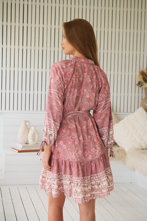 Jaase Inka Mini Dress with V Neck Buttoned Long Sleeve - Angelina - Style House Fashion Jaase Jaase Jaase